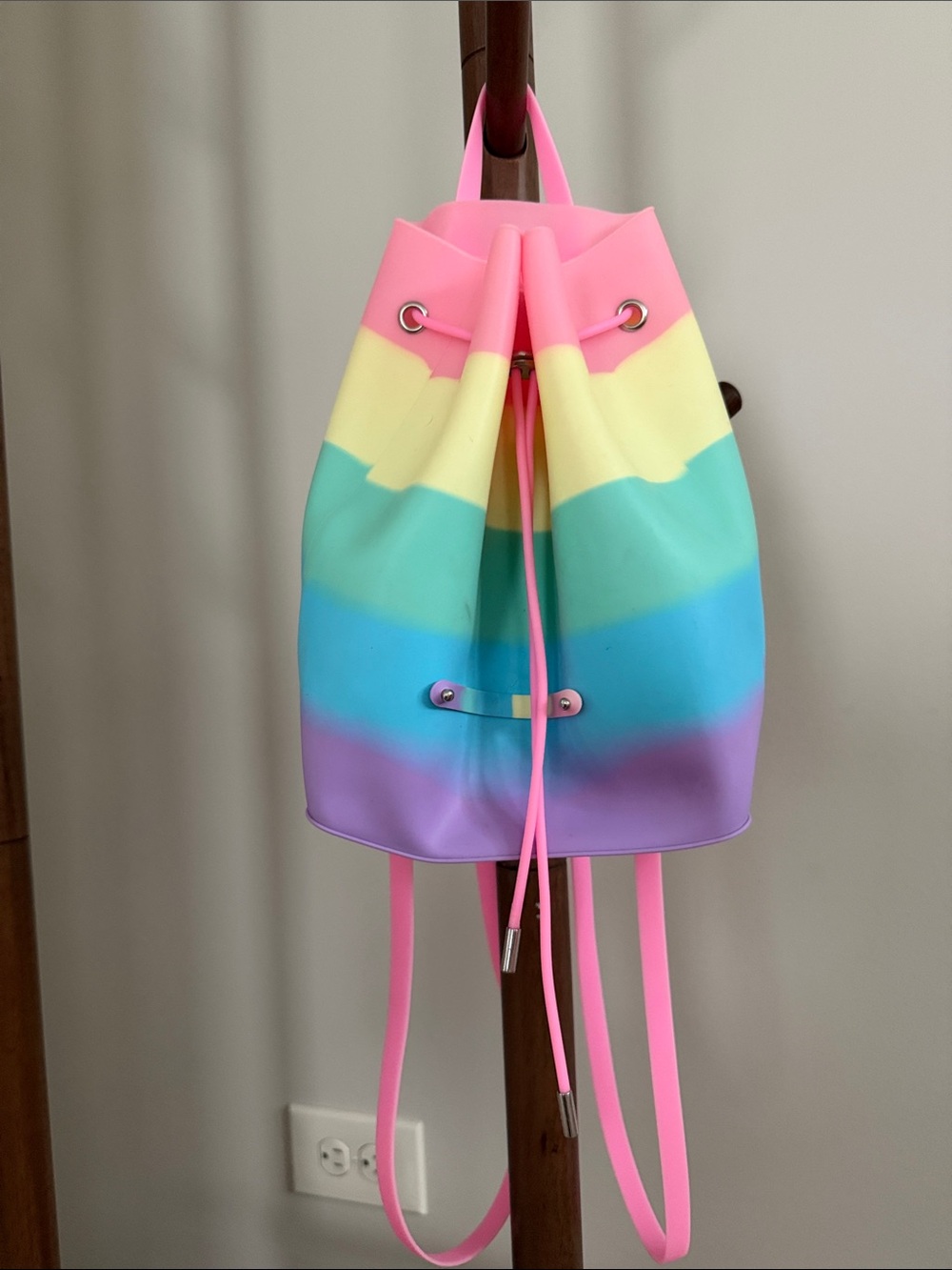 Kids Rainbow Stripe Drawstring Backpack – Pink Multicolor